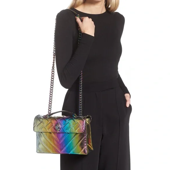 Kurt Geiger London Kensington X Leather Shoulder Bag NWT Rainbow Metallic Ombre - Picture 7 of 10